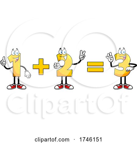 Cartoon Numbers Adding 1 Plus 2 Equals 3 by Hit Toon