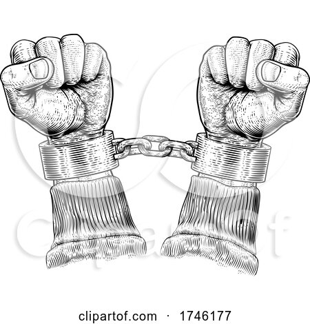 Prisoner Shackles Chained Hands Vintage Woodcut by AtStockIllustration