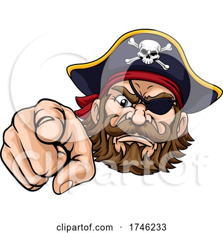 Pirate Captain Cartoon Character Mascot Pointing by AtStockIllustration