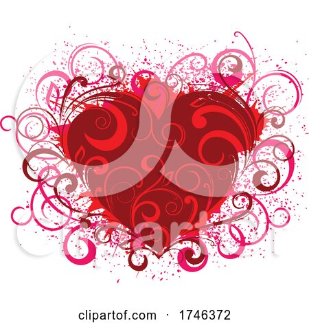 Red Floral Heart wIth Vines and Grunge by Vector Tradition SM