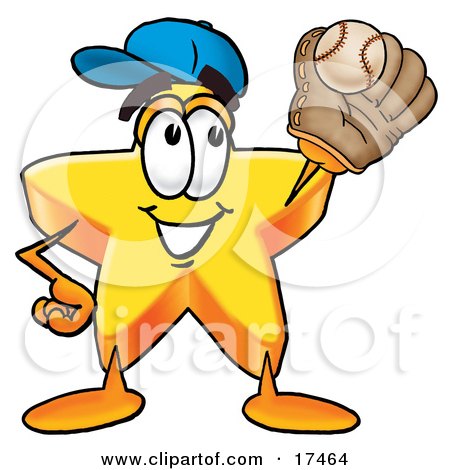 Clipart Picture of a Star Mascot Cartoon Character Catching a Baseball With a Glove by Toons4Biz