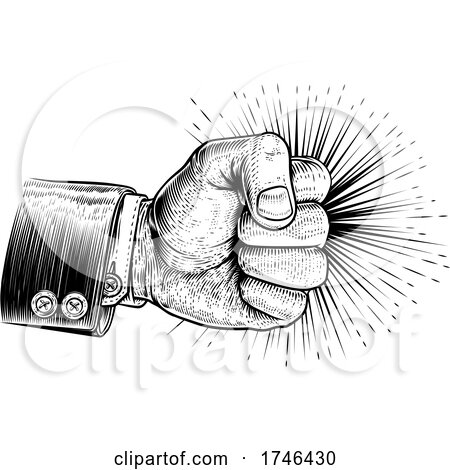 Fist Business Suit Punching Vintage Woodcut Style by AtStockIllustration