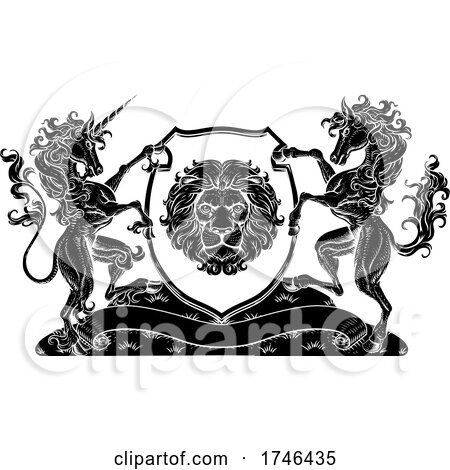 Coat of Arms Horse Unicorn Crest Lion Shield Seal by AtStockIllustration
