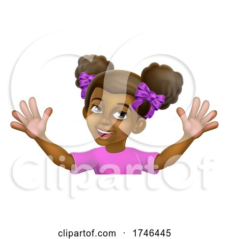 Black Girl Cartoon Child Kid Waving Sign by AtStockIllustration