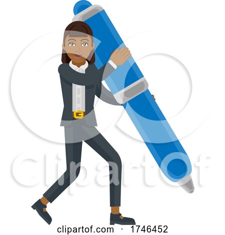 Asian Business Woman Holding Pen Mascot Concept by AtStockIllustration