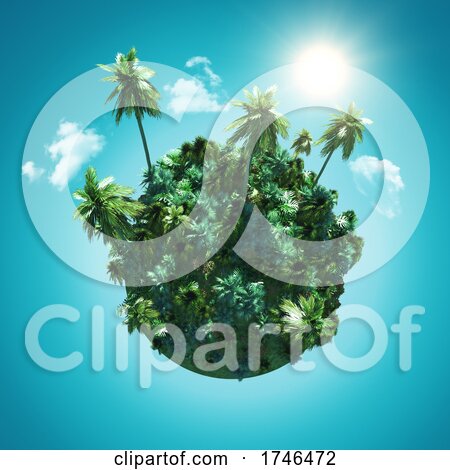 3D Landscape with a Palm Tree Globe on Blue Sky with Clouds by KJ Pargeter