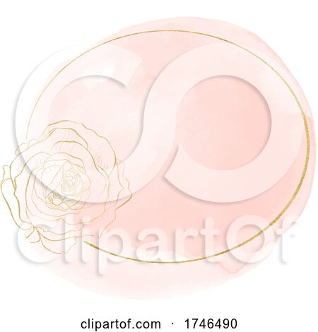 Watercolor Rose Flower Pink and Gold Oval on White by KJ Pargeter