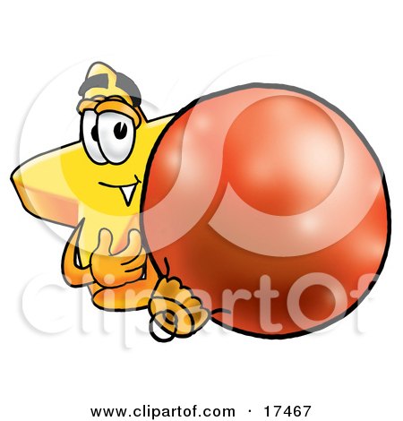 Clipart Picture of a Star Mascot Cartoon Character Standing With a Christmas Bauble by Mascot Junction