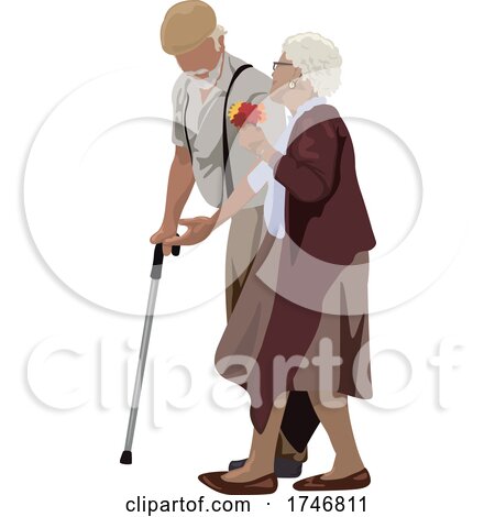 Senior Couple Walking and the Man Using a Cane by dero