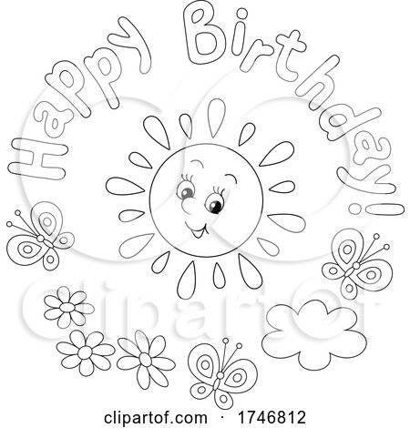 Black and White Sun with Happy Birthday Text by Alex Bannykh