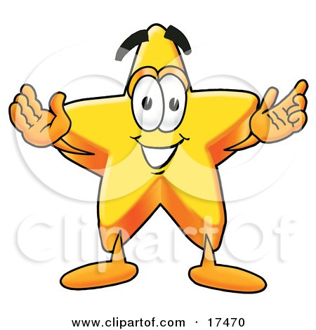 Clipart Picture of a Star Mascot Cartoon Character With Open Arms by Toons4Biz