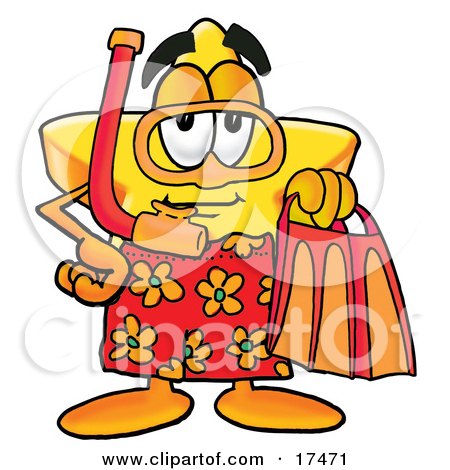 Clipart Picture of a Star Mascot Cartoon Character in Orange and Red Snorkel Gear by Mascot Junction
