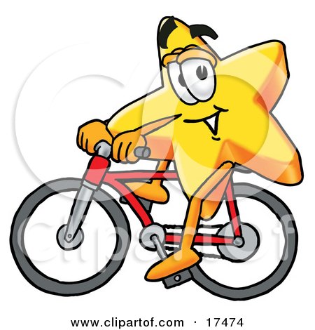 Clipart Picture of a Star Mascot Cartoon Character Riding a Bicycle by Mascot Junction