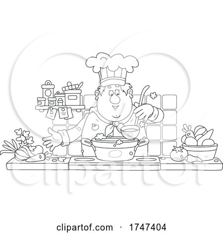 Happy Male Chef Making Soup by Alex Bannykh