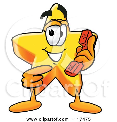 Clipart Picture of a Star Mascot Cartoon Character Holding a Telephone by Mascot Junction
