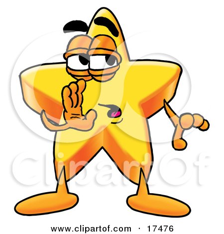 Clipart Picture of a Star Mascot Cartoon Character Whispering and Gossiping by Mascot Junction