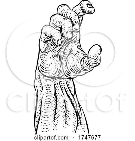 Hand Reaching Engraved Retro Woodcut Vintage Style by AtStockIllustration