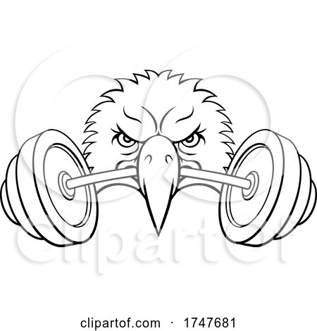 Eagle Head Barbell Lifting Weight Gym Mascot by AtStockIllustration