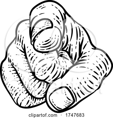 Hand Pointing Finger at You Vintage Woodcut Style by AtStockIllustration