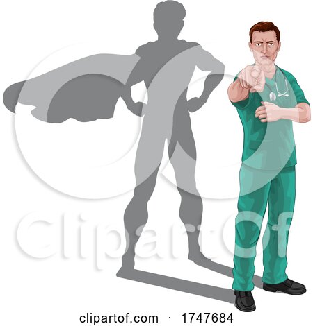 Superhero Nurse Doctor with Super Hero Shadow by AtStockIllustration