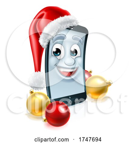 Mobile Cell Phone Christmas Mascot in Santa Hat by AtStockIllustration