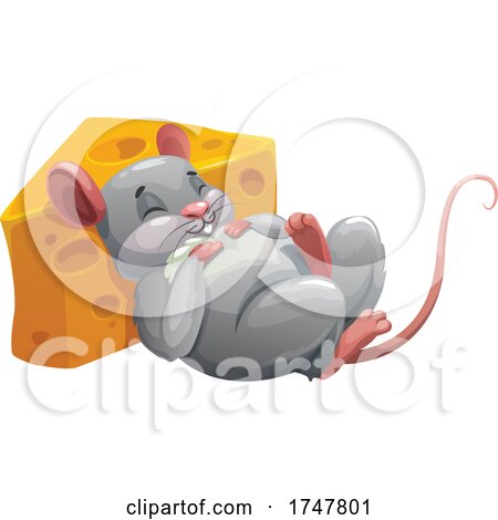 Fat Mouse Sleeping with a Pillow of Cheese by Vector Tradition SM