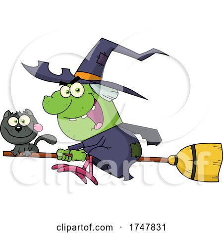 Cat and Witch Flying by Hit Toon
