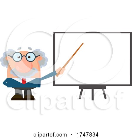 Science Professor Albert Einstein Character Holding a Pointer Stick to a White Board by Hit Toon