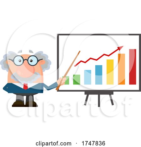Science Professor Albert Einstein Character Holding a Pointer Stick to a Growth Bar Graph by Hit Toon