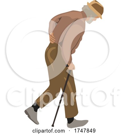 Senior Man Walking with a Cane by dero