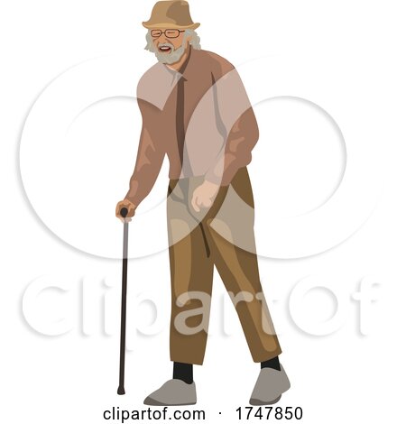 Senior Man Walking with a Cane by dero