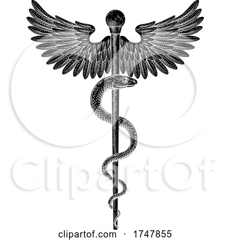 Rod of Asclepius Vintage Medical Snake Symbol by AtStockIllustration