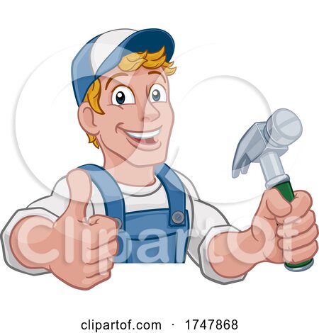 Handyman Hammer Cartoon Man DIY Carpenter Builder by AtStockIllustration