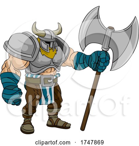 Viking Warrior Barbarian Gladiator Cartoon Man by AtStockIllustration