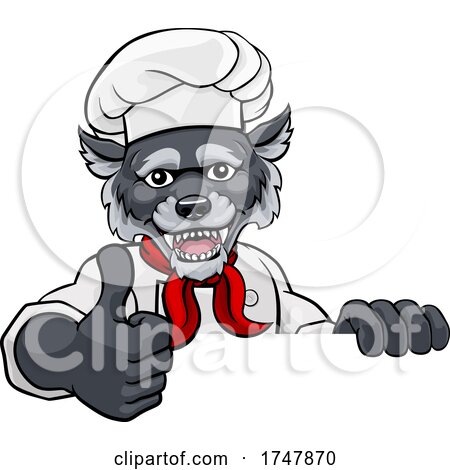 Wolf Chef Mascot Sign Cartoon Character by AtStockIllustration