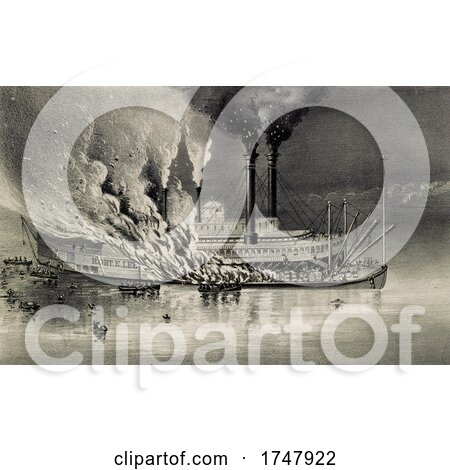 the burning of the Palace Steamer Robert E Lee on the Mississippi River on September 30th 1882 by JVPD