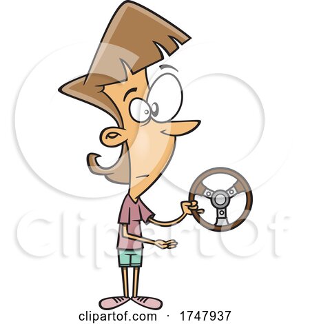 Cartoon Woman Holding a Wheel and Offering for Someone to Take It by toonaday
