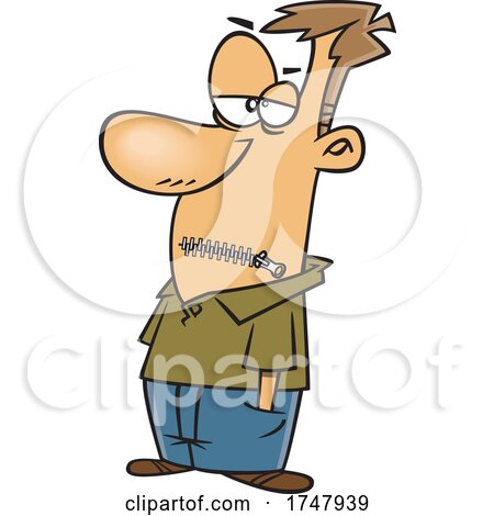 Cartoon Silenced Man with a Zippered Mouth by toonaday
