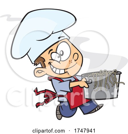 Cartoon Boy Chef Carrying a Pasta Pot by toonaday