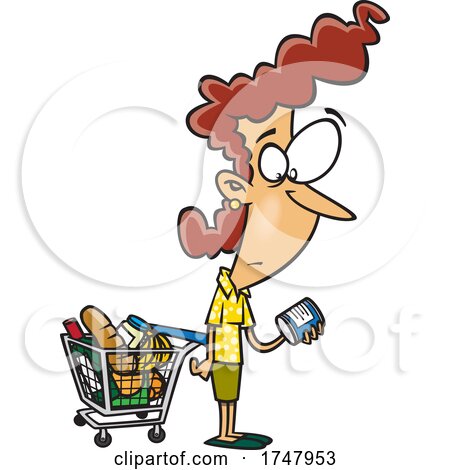 Cartoon Woman Shopping and Reading Food Nutrition Labels by toonaday