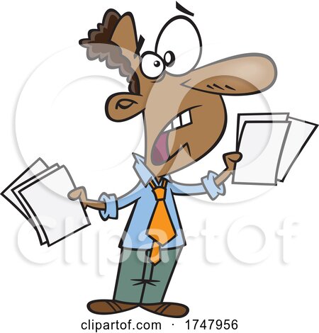 Cartoon Stressed Businessman Holding Paperwork by toonaday