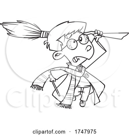 Black and White Cartoon Boy Wizard by toonaday