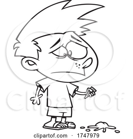 Black and White Cartoon Boy Dropping His Ice Cream by toonaday