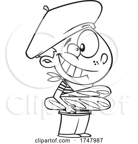 Black and White Cartoon French Boy by toonaday