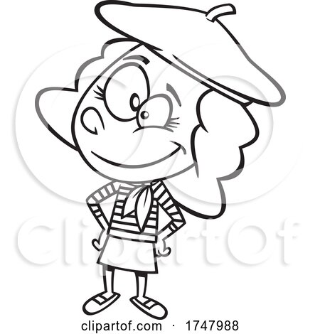 Black and White Cartoon French Girl by toonaday