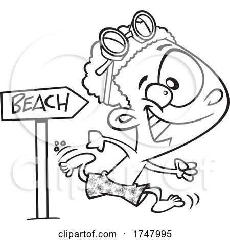 Black and White Cartoon Boy Running to the Beach by toonaday