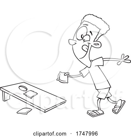 Black and White Cartoon Boy Playing Cornhole by toonaday