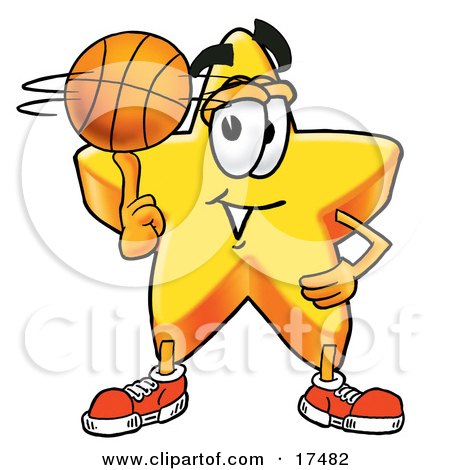 Clipart Picture of a Star Mascot Cartoon Character With a Basketball by Mascot Junction