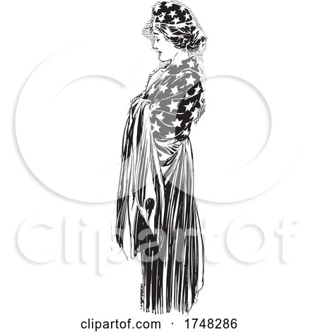 Grieving American Woman Draped in Stars and Stripes by JVPD