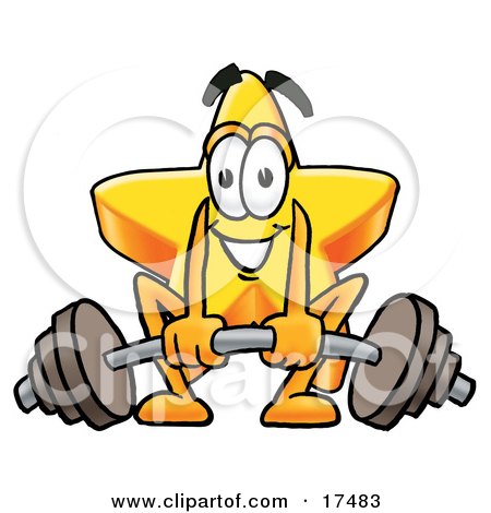 Clipart Picture of a Star Mascot Cartoon Character Lifting a Heavy Barbell by Mascot Junction